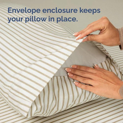 King Standard Pillow Cases - Ultra-Soft Hotel Quality Covers | 2-Piece Set in Beige Stripes - Wrinkle Resistant & Machine Washable