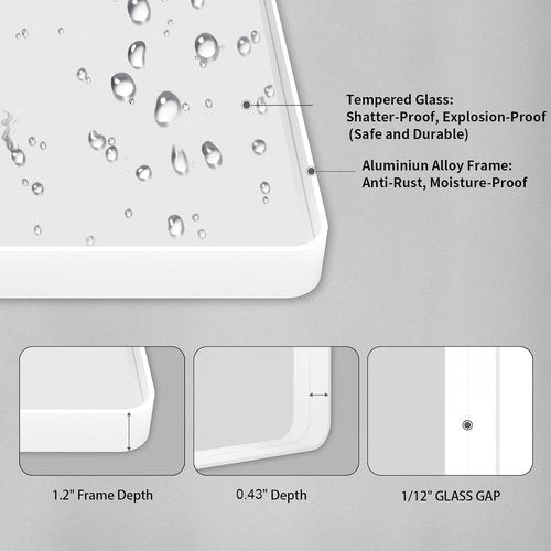 LOAAO White Metal Framed Bathroom Mirror - Large 24x36 Inch Rounded Rectangle | Anti-Rust, Versatile Hanging Options