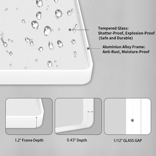 LOAAO 38x38 Inch White Metal Framed Bathroom Mirror for Wall, White Bathroom Vanity Mirror Farmhouse, Large Rounded Rectangle Mirror, Anti-Rust, Tempered Glass, Hangs Horizontally or Vertically