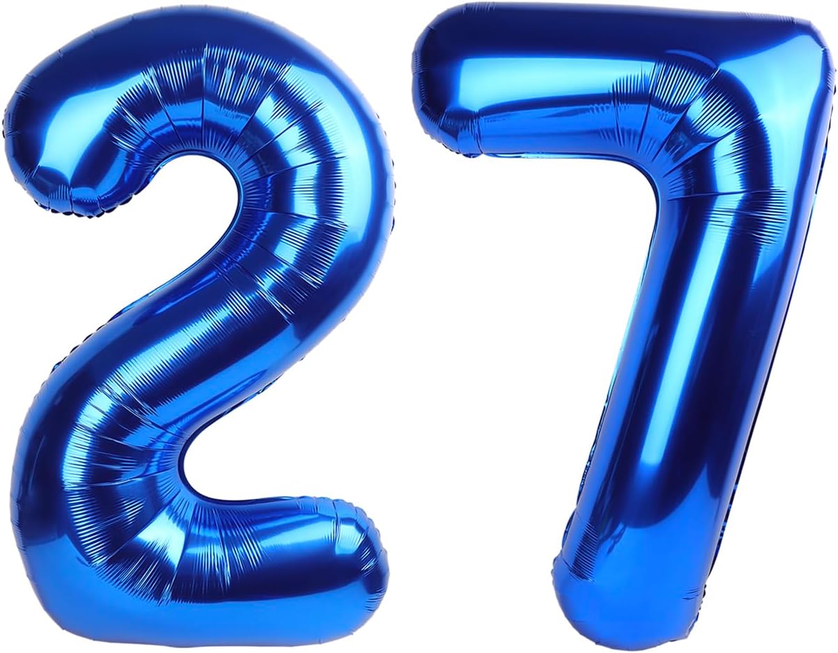 Number Balloons by Happy | Dark Blue 27 Birthday Decoration for Men & Women - Foil Design