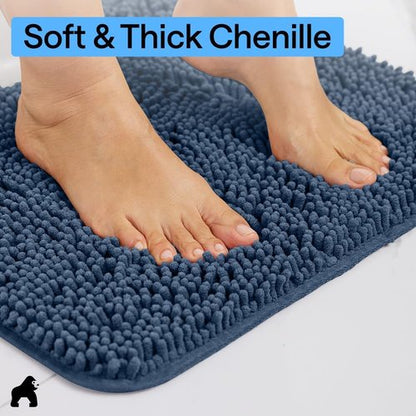 GORILLA GRIP Bath Rug Mat - Soft Absorbent Chenille | Quick-Dry Microfiber, 70x24, Navy Blue