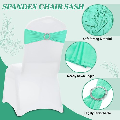 MDS Spandex Chair Sashes - Universal Fit Elastic Stretch Bands with Buckle Slider Bow | Sea Green, Pack of 125