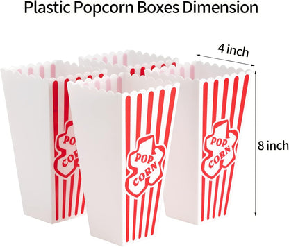 Red & White Striped Retro Popcorn Containers by [Brand Name] - Reusable Movie Night Boxes | 4 Pack, 4”x8”