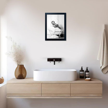 Regine Switzerland Framed Bathroom Decor - Funny Elephant in Bathtub Canvas Art | Black and White Print