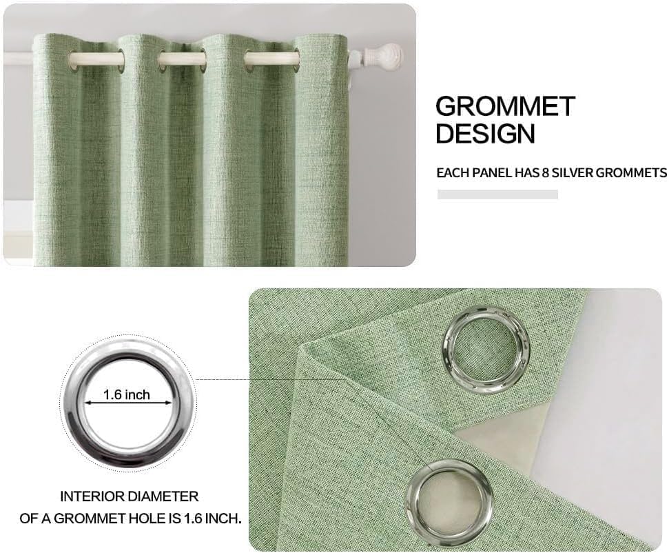 MIULEE Blackout Curtains - 100% Thermal Insulated Linen Texture Drapes | Sage Green, 52x54 Inch (2 Panels)