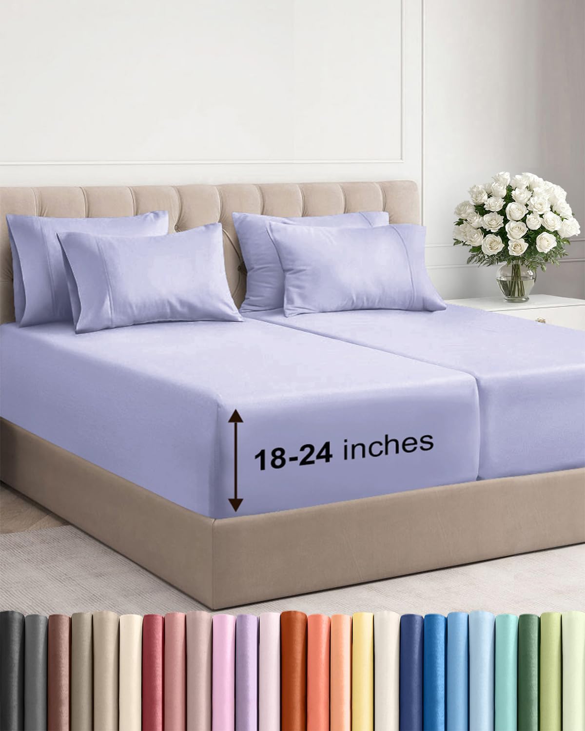 Skiennix Extra Deep Split King Sheet Set | 7-Piece Breathable Cooling Bedding - Soft, Wrinkle-Free Lavender