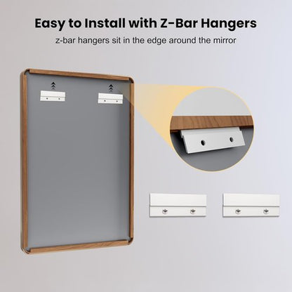 LOAAO Bathroom Mirror - 40x24 Inch Rounded Rectangle Design with Wood Grain Metal Frame | Anti-Rust, Versatile Hanging Options