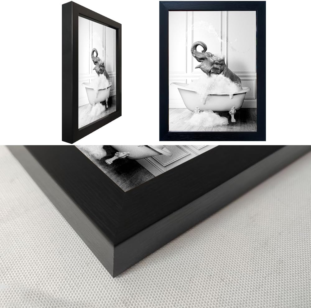 Regine Switzerland Elephant in Bathtub Wall Art - Funny Black & White Canvas Print for Bathroom Decor