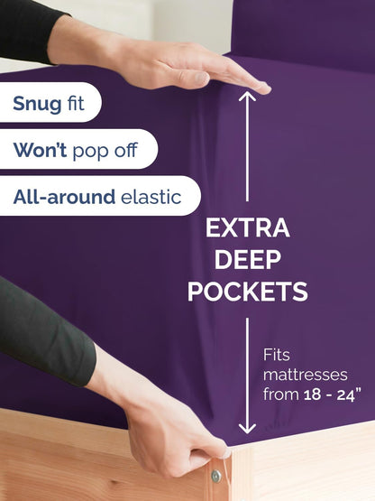 Skiennix Extra Deep Queen Sheet Set | 6-Piece Breathable Cooling Bedding - Soft, Wrinkle-Free Purple