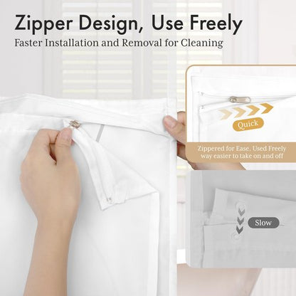 AmazerBath No Hook Shower Curtain and Liner Set, Shower Curtain with Liner and Hooks Built-in Less Time, Heavy Duty Double Waterproof Farmhouse Shower Curtain Set for Bathroom, Grey, 74"x72"