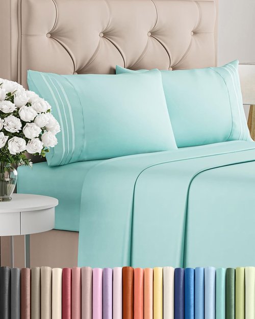 Cal King Size 4-Piece Sheet Set | Skiennix Comfy Breathable Cooling Bed Sheets - Luxury Hotel Quality - Deep Pockets, Soft, Wrinkle-Free - Oeko-Tex Certified, Spa Blue