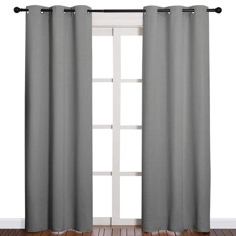 NICETOWN Thermal Insulated Grommet Blackout Curtains for Office, Kids Window Drape Panel for Nursery, Privacy Short Curtains (Silver Grey, 2 Panels, W42 x L84-Inch)