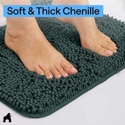 GORILLA GRIP Plush Absorbent Shaggy Chenille Bath Rug Mat for Oval Toilet Base with Rubber Backing, Machine Washable Rugs, Soft Microfiber Contour Mats for Toilets, Bathroom Decor, Hunter