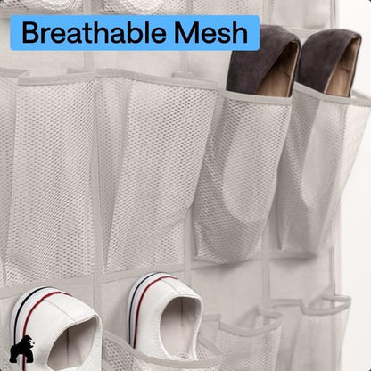GORILLA GRIP Over The Door Shoe Organizer - 24 Large Breathable Mesh Pockets | Space-Saving Storage Solution
