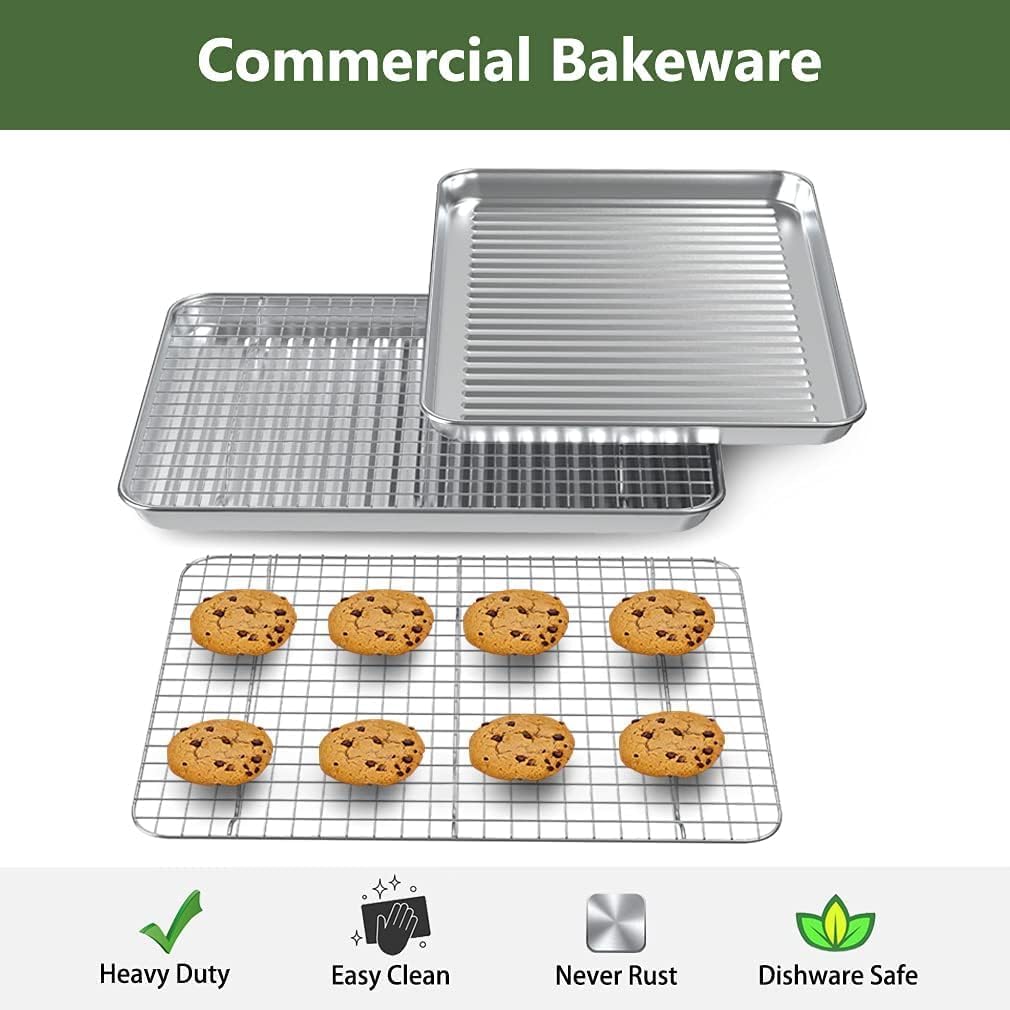ROTTAY Baking Sheet Set - Stainless Steel Cookie Pans with Cooling Racks | Nonstick, Heavy Duty, 16 x 12 x 1 Inches