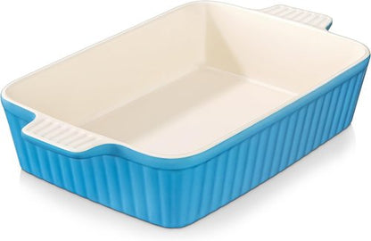 MALACASA 4.4 QT Baking Dish - Large 9x13 Ceramic Casserole Pan with Handles - Microwave Safe, Blue