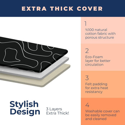 Skiennix Compact Ironing Board - Height Adjustable with Extra Thick Cover & Smart Hanger | Black (13x43)