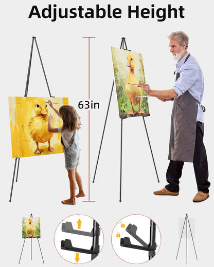 Nicpro Art Folding Easels - 63-Inch Metal Tripod Display Stands, 6 Pack with Carry Bag - Black Collapsible