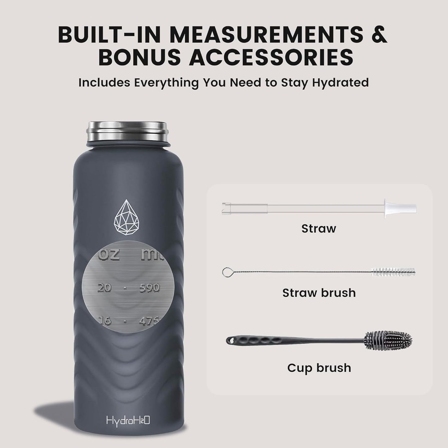 Skiennix 32oz Stainless Steel Insulated Water Bottle - 48H Cold & 24H Hot, Leak-Proof, BPA-Free | Grey
