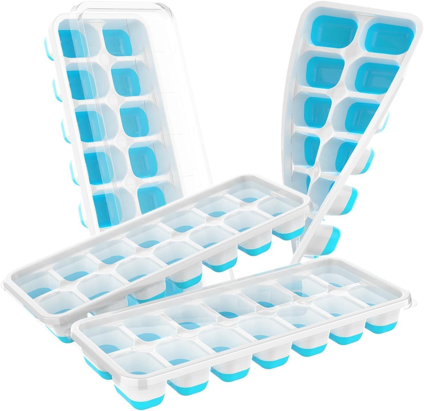 Skiennix Ice Cube Tray - Durable Stackable Design with Removable Lids | 4 Packs, 56 Cubes for Easy Release