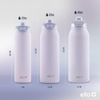 Ello Insulated Stainless Steel Water Bottle - Quick Fill Lid, Leakproof Spout, BPA-Free | 22oz, 32oz, 40oz