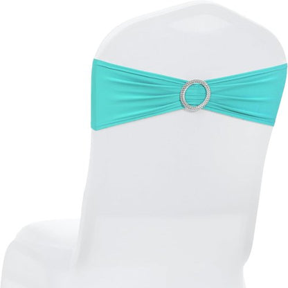 MDS Spandex Chair Sashes - Universal Fit Elastic Stretch Ties with Buckle for Weddings | Aqua Blue, Pack of 125