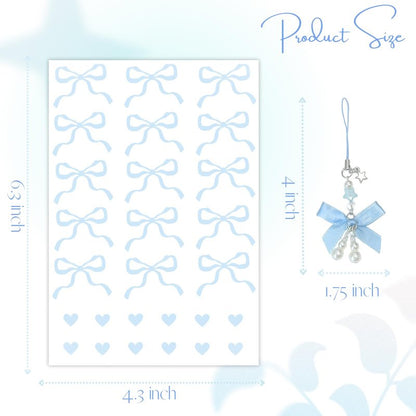 Romukuku Bows Stickers for Custom Owala Accessories, Heart Decals Transfer Stickers for Water Bottles, Bows Pearl Charms for Owala (Light Blue)