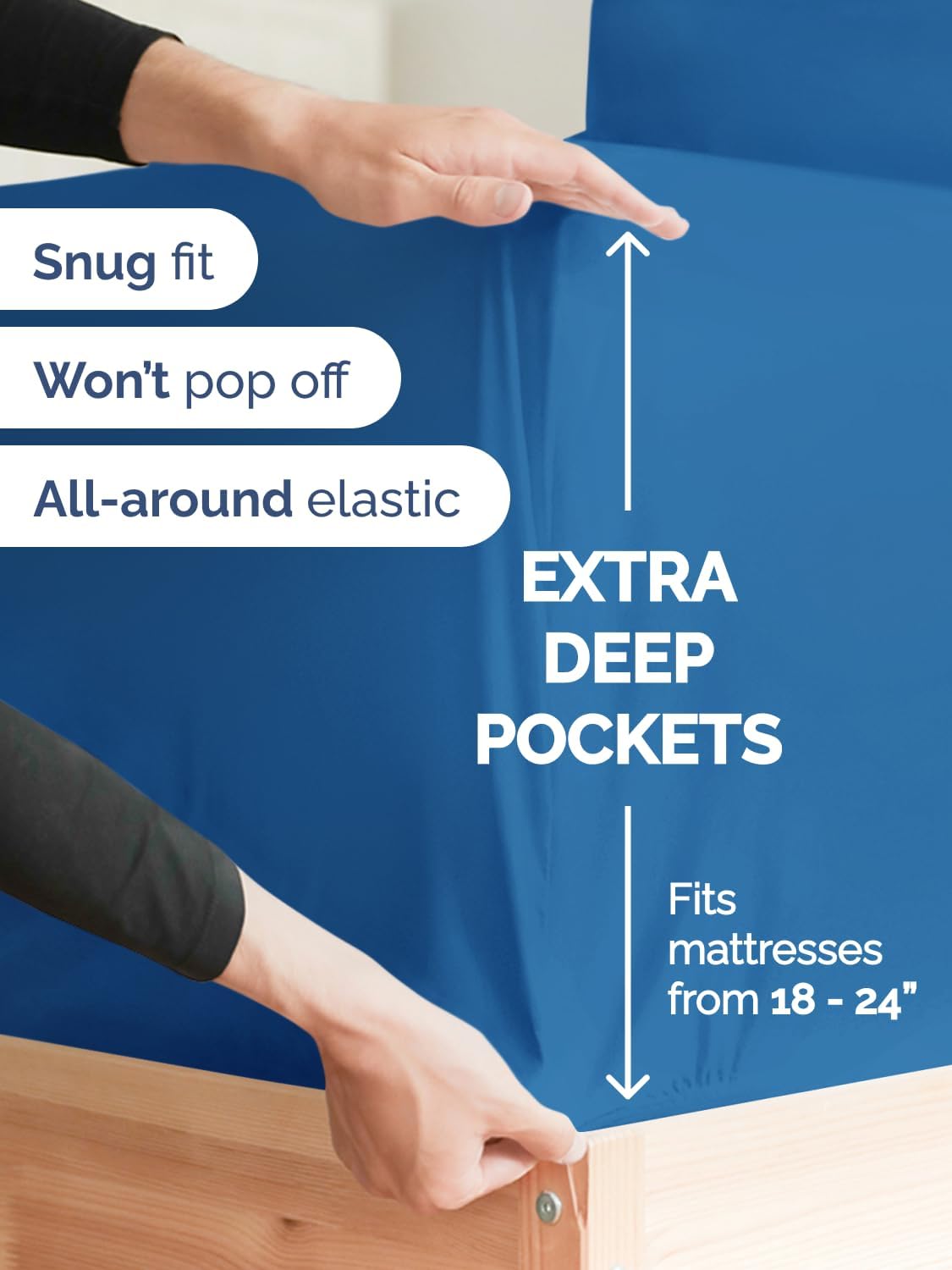 Regine Switzerland Extra Deep Full Sheet Set - 6-Piece Breathable Cooling Bedding - Soft, Wrinkle-Free Royal Blue
