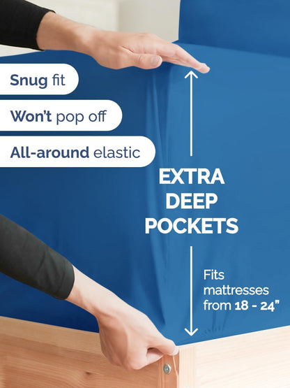 Regine Switzerland Extra Deep Full Sheet Set - 6-Piece Breathable Cooling Bedding - Soft, Wrinkle-Free Royal Blue