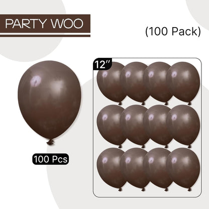 PartyWoo Dark Brown Balloons - 100pcs 12 Inch Boho Coffee Latex Helium Balloons for Fall Celebrations