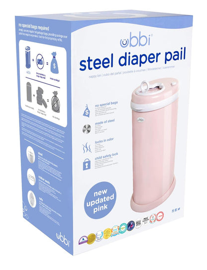 Ubbi Steel Diaper Pail - Odor Locking Design, No Special Bags Needed | Award-Winning, Blush Pink