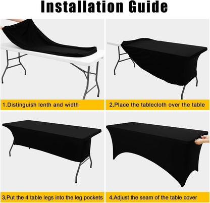 Smiry Spandex Table Cloth - 2 Pack Elastic Fitted Stretch Covers | Washable & Wrinkle-Free, Black 4FT