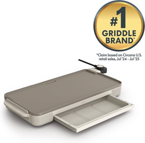 Bella Electric Griddle - 10" x 20" With Warming Tray & EverGood™ Ceramic Nonstick Coating | 1500 Watt, Oatmilk