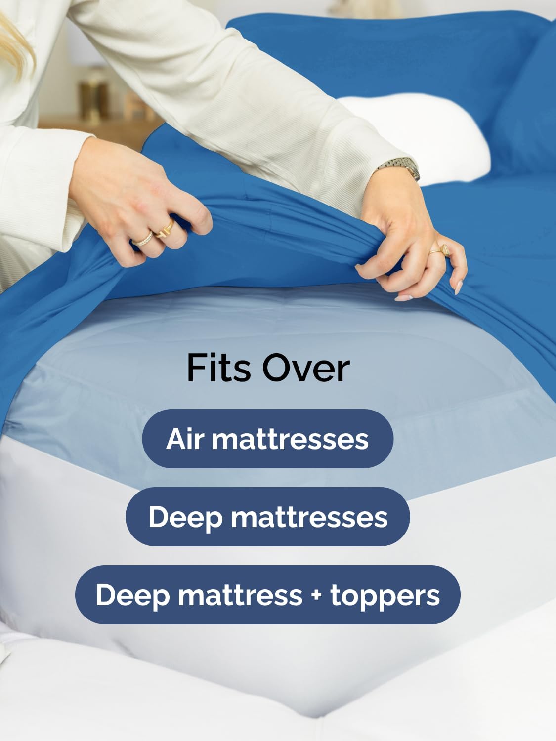 Regine Switzerland Extra Deep Full Sheet Set - 6-Piece Breathable Cooling Bedding - Soft, Wrinkle-Free Royal Blue