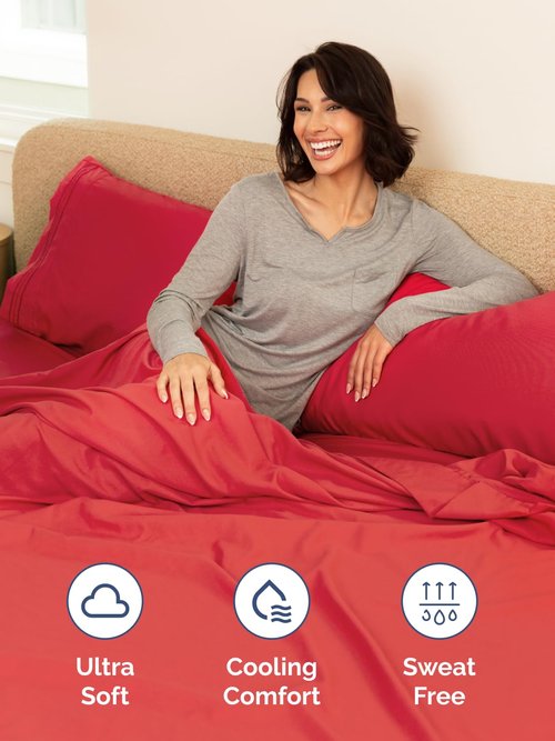 Extra Deep Full Fitted Sheet - Hotel Luxury Single Fitted Sheet Only - Easily Fits 18 inch to 24 inch Mattress - Ultra Soft, Wrinkle Free with Extra Deep Pockets - Easy-Care, Breathable & Comfy - Red