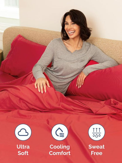 Extra Deep Full Fitted Sheet - Hotel Luxury Single Fitted Sheet Only - Easily Fits 18 inch to 24 inch Mattress - Ultra Soft, Wrinkle Free with Extra Deep Pockets - Easy-Care, Breathable & Comfy - Red