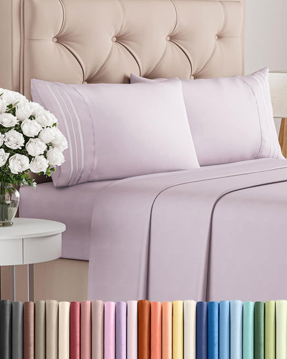 Queen Size Sheet Set by [Brand Name] - Comfy, Breathable & Cooling Luxury Bedding - Deep Pockets, Soft, Wrinkle-Free - Light Lavender