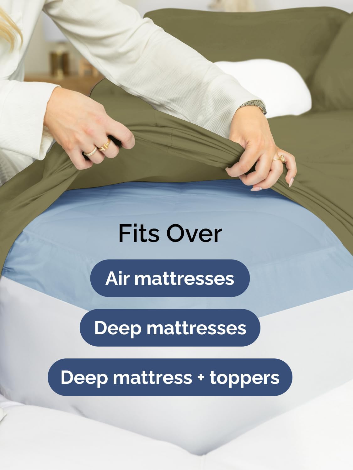 Skiennix Extra Deep Full Sheet Set - 6-Piece Breathable Cooling Bedding - Soft Wrinkle-Free Sage Green