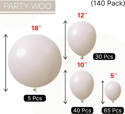 PartyWoo White Balloons - 140-Piece Arch Kit with Various Sizes for Weddings & Celebrations | White