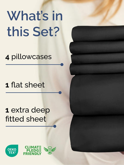 Skiennix Extra Deep King Sheet Set - 6 Piece Breathable Cooling Bedding - Soft, Wrinkle-Free Black