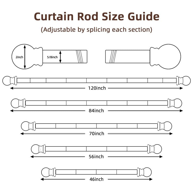 SMODBRODRE Curtain Rods for Window 32 and 48, White 5/8 inch Splicing Single Window Curtain Rod Set with Brackets