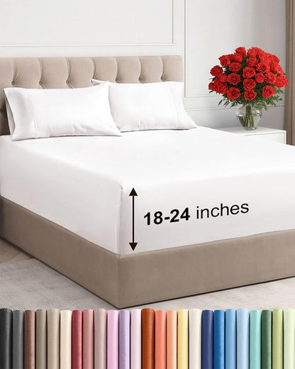 Extra Deep Twin XL Sheet Set - 4 Piece Breathable and Cooling Sheets - Hotel Luxury Bedding for Women, Men, Kids & Teens - Easy Secure Fit - Soft & Wrinkle Free - Extra Deep Pockets - Antique White
