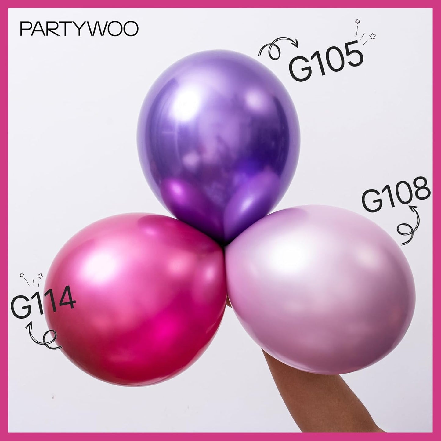 PartyWoo Hot Pink Balloons - 140-Piece Metallic Balloon Arch Kit for Engagements, Showers & Birthdays