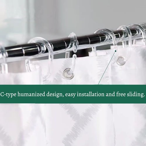 Resze 24 PCS Shower Curtain Rings, Plastic Clear Shower Curtain Hooks, C-Shaped Rings Hook Hanger Bathroom Shower Window Rod