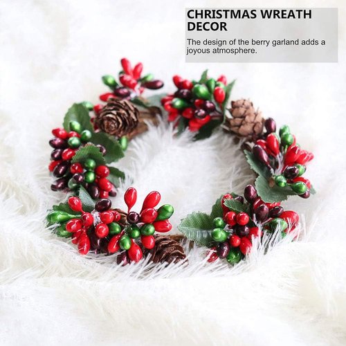 Amosfun Christmas Candle Rings - 6Pcs Artificial Berry Wreaths for Holiday Table Decor