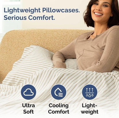 King Standard Pillow Cases - Ultra-Soft Hotel Quality Covers | 2-Piece Set in Beige Stripes - Wrinkle Resistant & Machine Washable