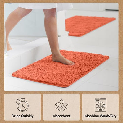 GORILLA GRIP Bath Rug Mat 30x20, Thick Soft Absorbent Chenille, Quick Dry Microfiber Mats, Rubber Backing Washable Shower Floor Rugs, US Designed Bathroom Bathmat Home Decor Accessories, Coral