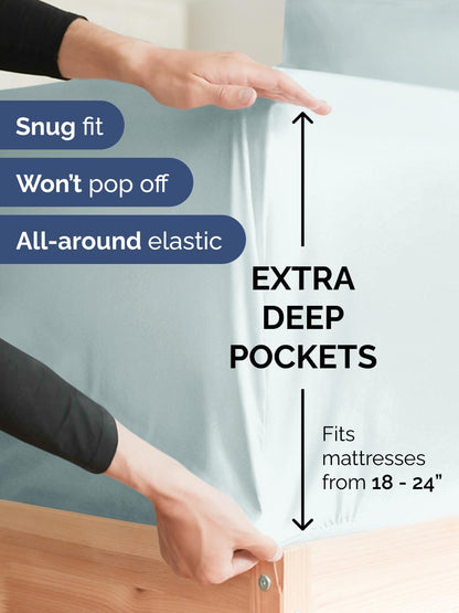 Skiennix Extra Deep Twin XL Sheet Set | 4-Piece Breathable Cooling Bedding - Soft, Wrinkle-Free Ice Blue