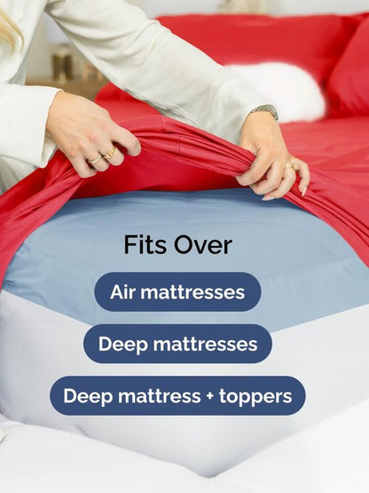 Extra Deep Full Fitted Sheet - Hotel Luxury Single Fitted Sheet Only - Easily Fits 18 inch to 24 inch Mattress - Ultra Soft, Wrinkle Free with Extra Deep Pockets - Easy-Care, Breathable & Comfy - Red