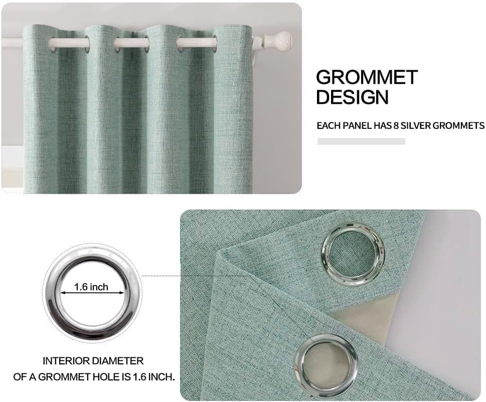 MIULEE Blackout Curtains - 100% Thermal Insulated Linen Texture Drapes | Seafoam Green, 52x45 Inch (2 Panels)